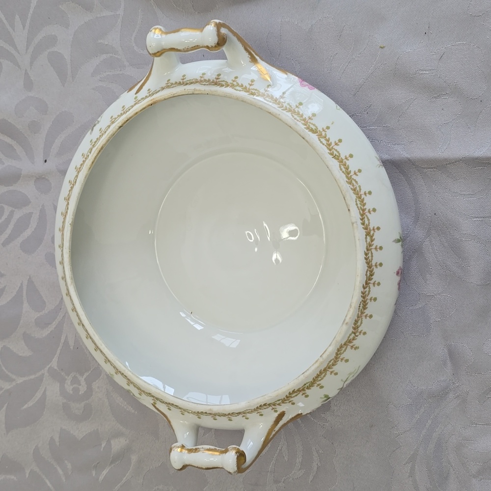 Vintage PL Limoges France M Redon Round Dish Lid Handles Pink Roses - Picture 11 of 17
